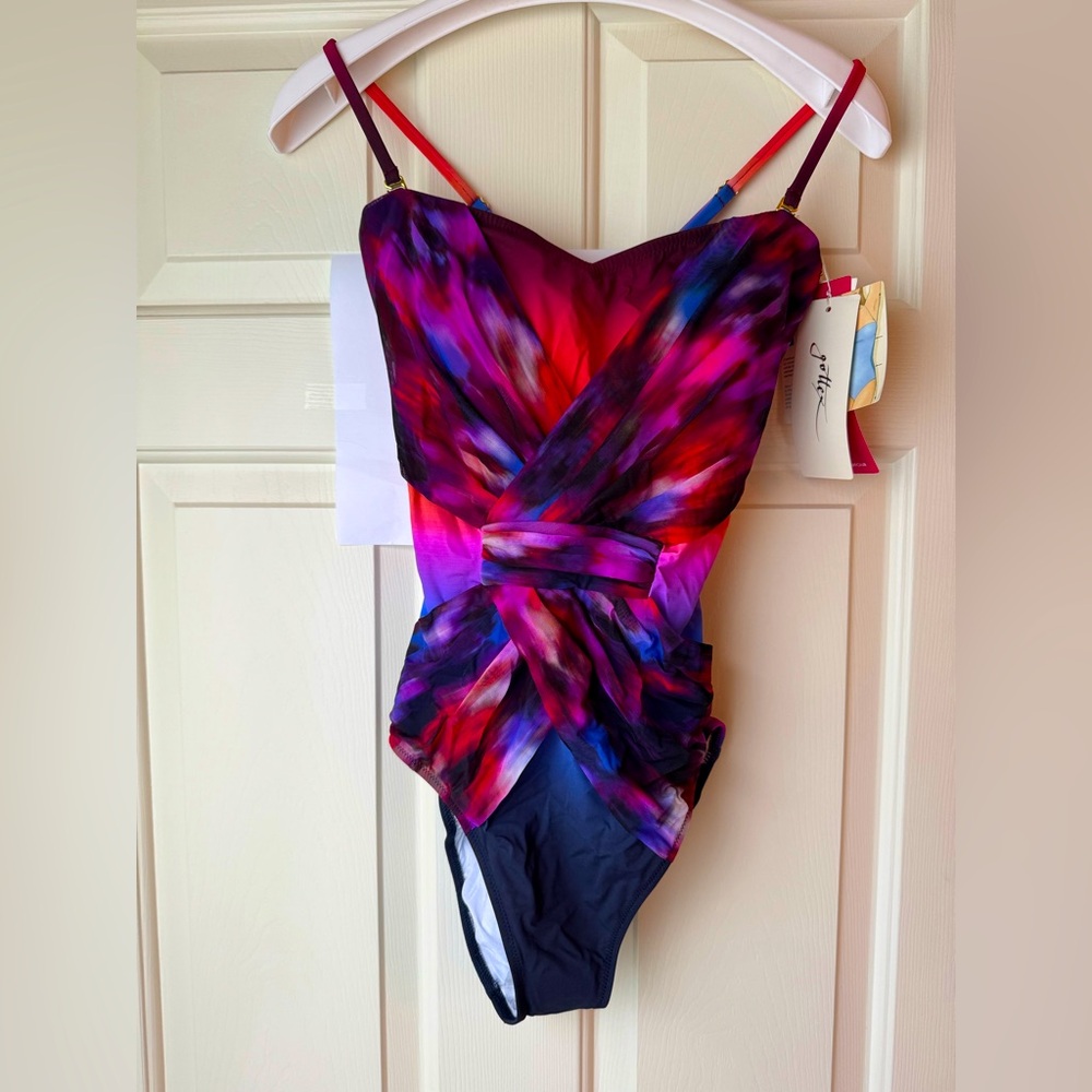 NWT Gottex Contour Galaxy Print one-piece Bandeau Swimsuit size 10